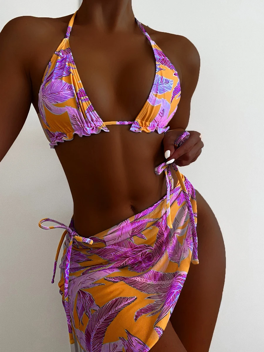 Print Halter Ruffled Bikini Female Micro Swimsuit Women Swimwear Three-pieces Bikini set With Sarong Bather Bathing Suit Swim
Print Halter Ruffled Bikini Female Micro Swimsuit Women Swimwear Three-pieces Bikini set With Sarong Bather Bathing Suit Swim