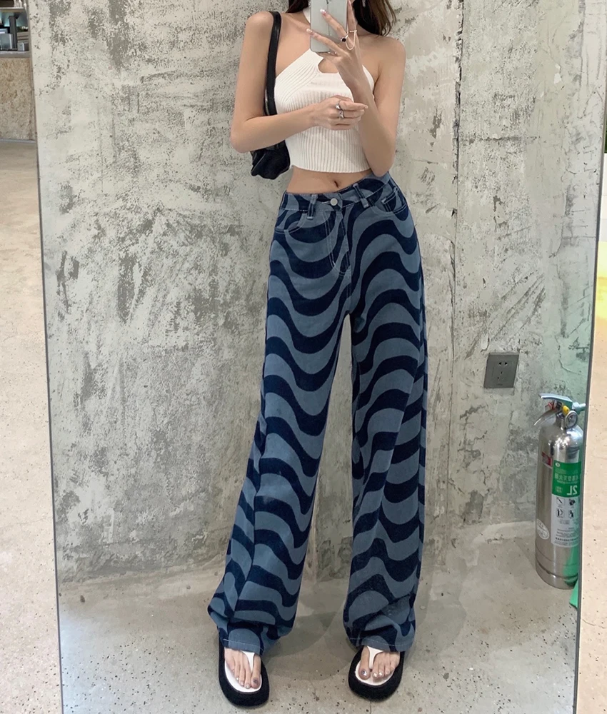 Women's Ripple Print Wide Leg Jeans Spring Summer Casual Streetwear High Waist Loose Denim Pants Lady Straight Wide Leg Jeans
Women's Ripple Print Wide Leg Jeans Spring Summer Casual Streetwear High Waist Loose Denim Pants Lady Straight Wide Leg Jeans