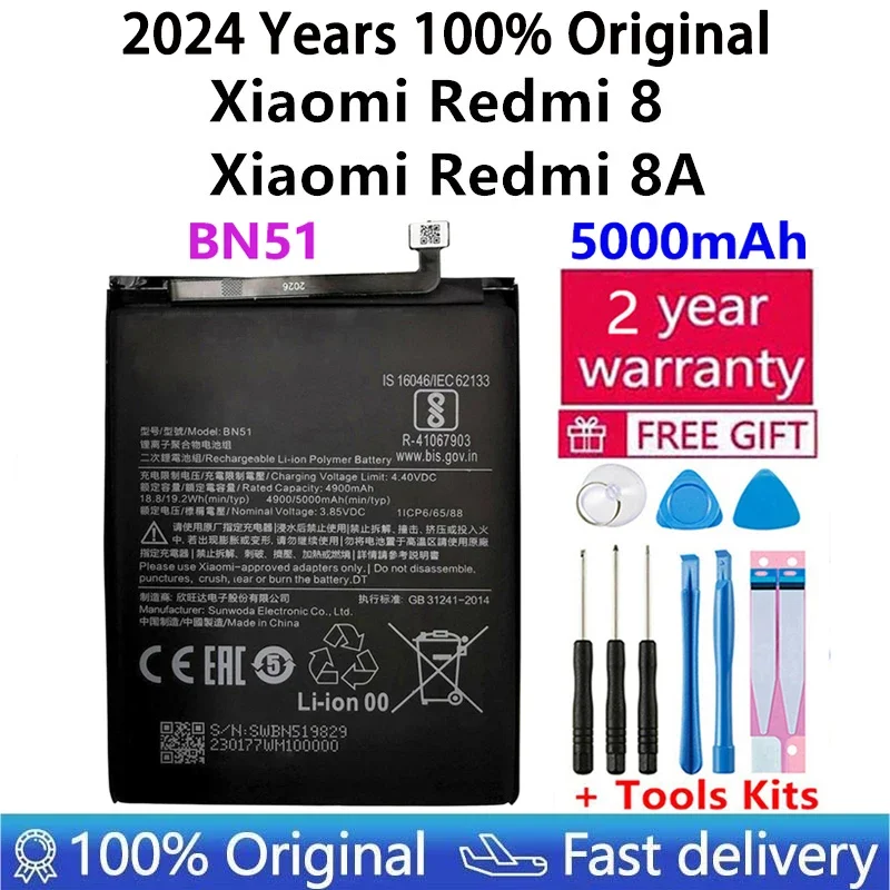 100% Новый оригинальный сменный аккумулятор 5000 мАч BN51 для Xiaomi Redmi 8 8A Redmi8
