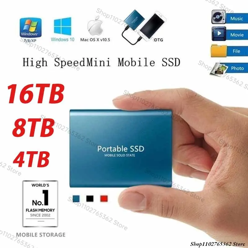 Portable SSD 16TB 8TB 4TB External Solid State Drive 2.5 Inch Mobile Data Storage Disks Electronics for PC Laptops Android Phone
Portable SSD 16TB 8TB 4TB External Solid State Drive 2.5 Inch Mobile Data Storage Disks Electronics for PC Laptops Android Phone