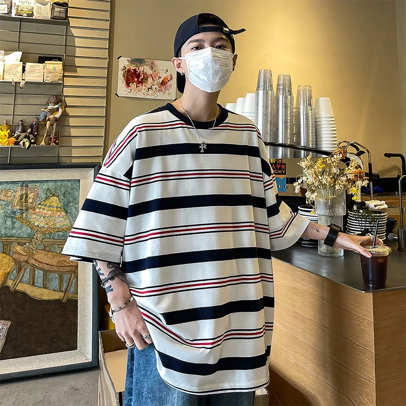 Summer Cotton Short Sleeve T-shirt Men Fashion Retro Stripe T-shirt Men Streetwear Hip Hop Loose Oversized T Shirt Mens Top
Summer Cotton Short Sleeve T-shirt Men Fashion Retro Stripe T-shirt Men Streetwear Hip Hop Loose Oversized T Shirt Mens Top