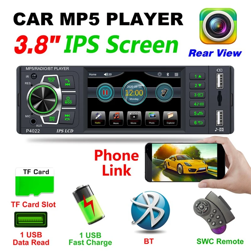Autoradio Bluetooth Auto Audio Stereo MP5 Player 3.8 Inch Car Radio FM 1 Din Radio Player USB Steering Wheel Control
Autoradio Bluetooth Auto Audio Stereo MP5 Player 3.8 Inch Car Radio FM 1 Din Radio Player USB Steering Wheel Control