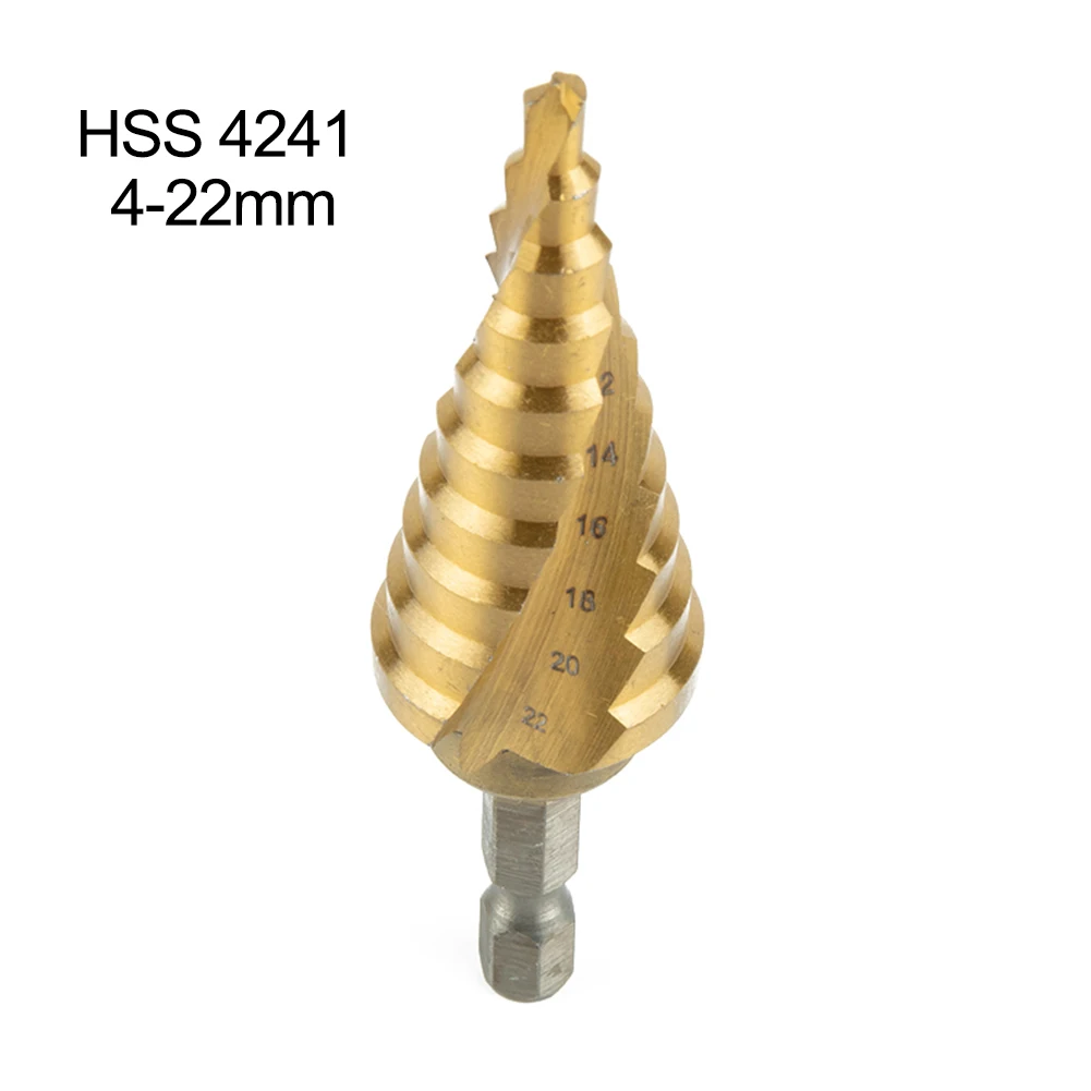 1*Step Drill Bit Hexagonal Shank Titanium Plated Spiral Step Drill 4-22mm Make Holes Of Various Sizes Water Cooling Work Bit
1*Step Drill Bit Hexagonal Shank Titanium Plated Spiral Step Drill 4-22mm Make Holes Of Various Sizes Water Cooling Work Bit
