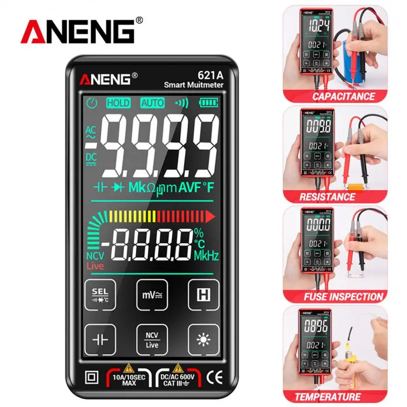 

ANENG 621A Smart Digital Multimeter Tester Touch Screen Multimetro transistor 9999 Counts True RMS Auto Range DC/AC 10A Meter