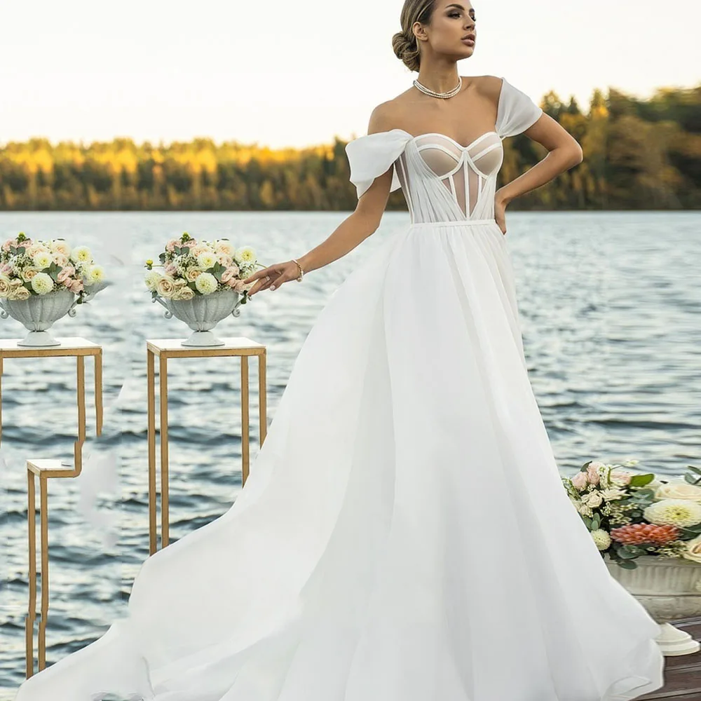 Elegant Wedding Dresses Sweetheart Short Sleeves Off The Shoulder Bride Gowns Zipper Organza A-Line Sweep Train Vestido De Noiva
Elegant Wedding Dresses Sweetheart Short Sleeves Off The Shoulder Bride Gowns Zipper Organza A-Line Sweep Train Vestido De Noiva