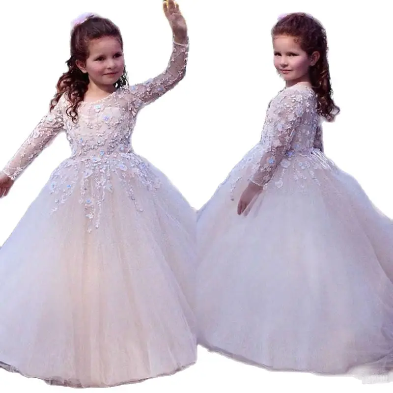 Long Sleeve Flower Girl Dresses For Wedding Sheer Neck Lace Appliques Puffy Tulle Pageant Dress Kids Formal Prom Dresses Cheap
Long Sleeve Flower Girl Dresses For Wedding Sheer Neck Lace Appliques Puffy Tulle Pageant Dress Kids Formal Prom Dresses Cheap