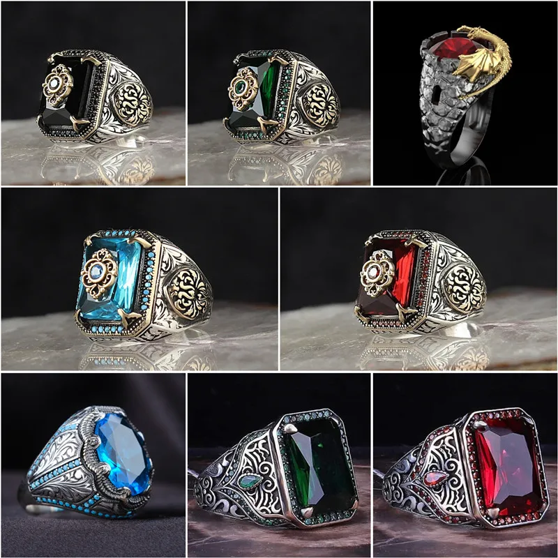Retro Turkish Handmade Silver Color Men Ring Vintage Carved Pattern Black Zircon Stone Ring Punk 2021 Trendy Muslim Jewelry 
Retro Turkish Handmade Silver Color Men Ring Vintage Carved Pattern Black Zircon Stone Ring Punk 2021 Trendy Muslim Jewelry