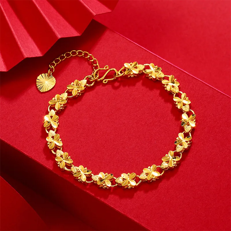 Luxury 24K gold plated female four-leaf clover heart shaped chain bracelet for women's wedding engagement exquisite jewelry
Luxury 24K gold plated female four-leaf clover heart shaped chain bracelet for women's wedding engagement exquisite jewelry