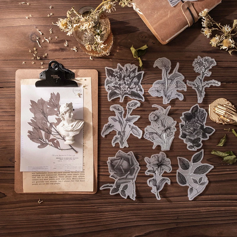 30 packs wholesale Sticker flower plant simple retro sulfuric acid paper silvering black and white decorative sticker 8 designs
30 packs wholesale Sticker flower plant simple retro sulfuric acid paper silvering black and white decorative sticker 8 designs