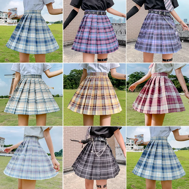 

JK Plaid Skirt Japanese Style High Waisted Schoolgirl Pleated Skirt Uniform Customizable Grid Short Skirts