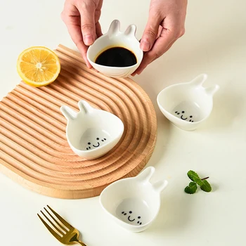 Ceramic Sauce Dish With Handle Cute Rabbit Cat Seasoning Dishes Small Sushi Dipping Bowl Kitchen Soy Vinegar Sauce Plate