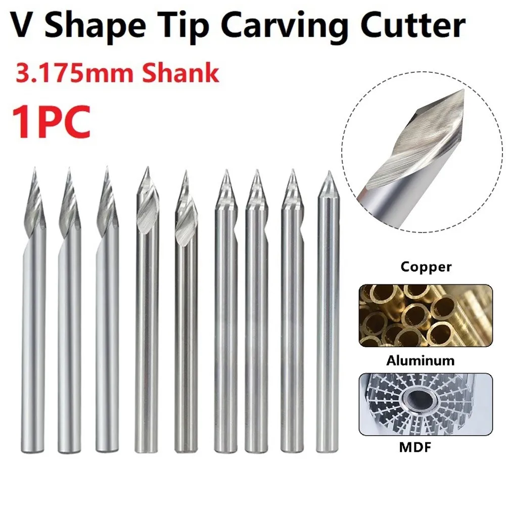 3.175mm 3D Engraving Shank V-Shape Tip End Milling Carving Cutter 20-60 Degrees Milling Cutter Tungsten Carbide Router Bit
3.175mm 3D Engraving Shank V-Shape Tip End Milling Carving Cutter 20-60 Degrees Milling Cutter Tungsten Carbide Router Bit