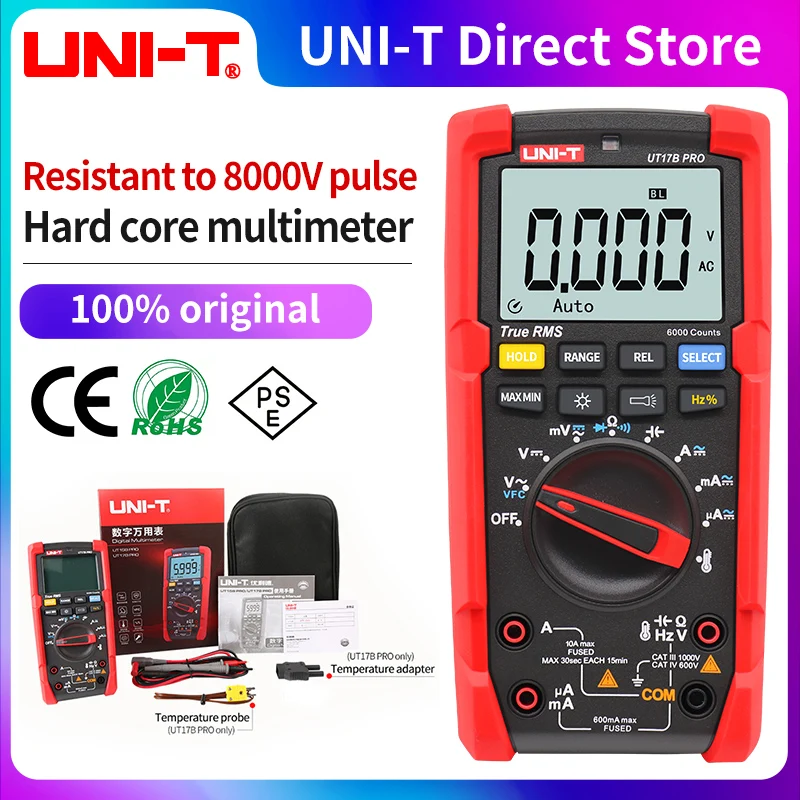 

UNI-T UT15B UT17B UT18B Pro True RMS Digital Multimeter Auto Range Tester 60Mohm VFC Hz Capacitor Resistor Meter Anti-burn