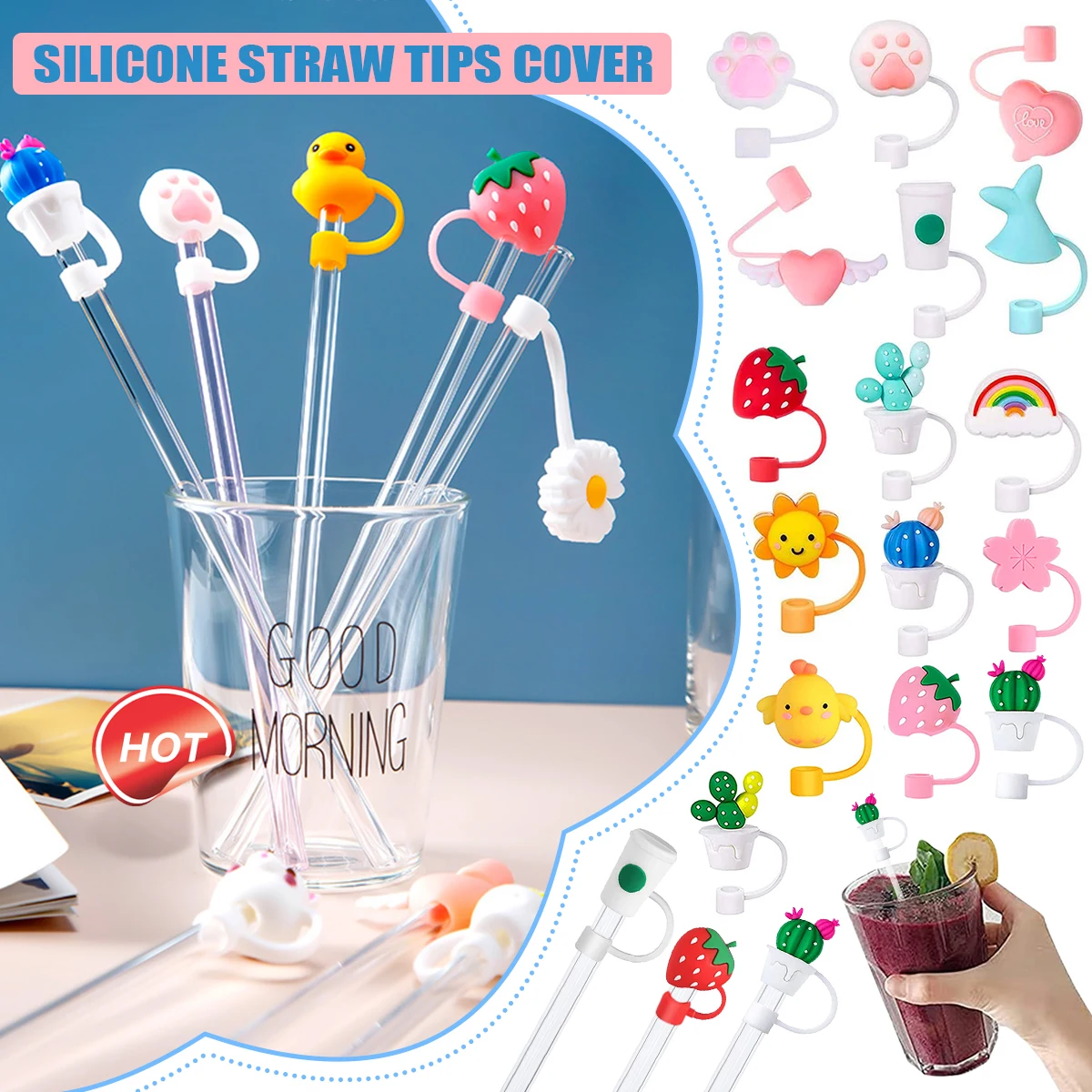 15Pcs Silicone Straw Tips Cover Cartoon Dust-Proof Straw Plugs Reusable Anti-Splash Plug Cover for Home Kitchen Sealing Tools
15Pcs Silicone Straw Tips Cover Cartoon Dust-Proof Straw Plugs Reusable Anti-Splash Plug Cover for Home Kitchen Sealing Tools