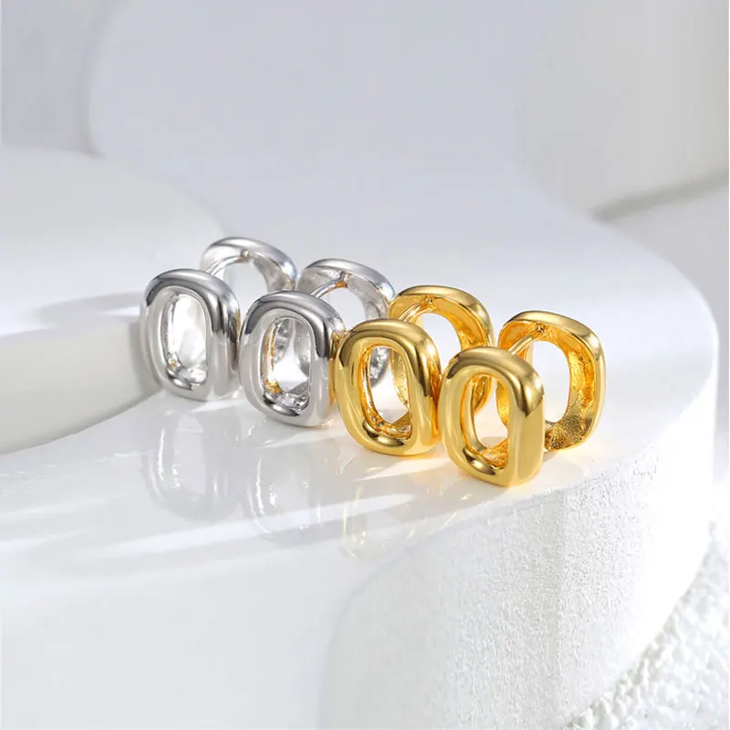 

Geometry Hollow Cube Square Metal Hoop Earrings 14K Gold Plated Small Simple Smooth Plain Hypoallergenic Female Fashion Earrings