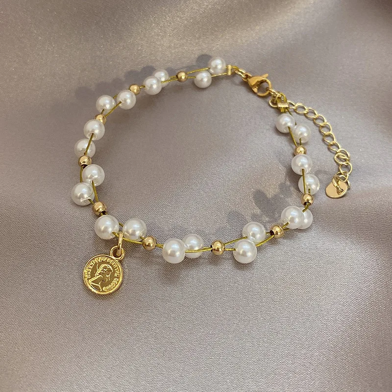 Vintage Pearl Chain Figure Pendant Bracelet for Women Couple Charm Boho Jewelry Gold Color Metal Summer Beach Aesthetic Gift 
Vintage Pearl Chain Figure Pendant Bracelet for Women Couple Charm Boho Jewelry Gold Color Metal Summer Beach Aesthetic Gift