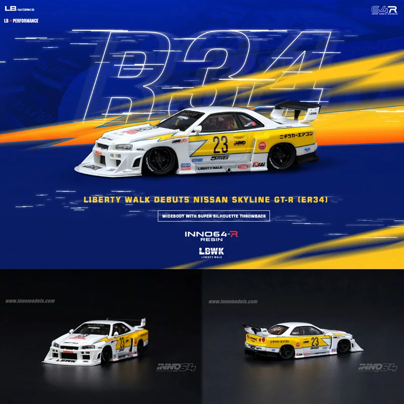 INNO Wide Body LBWK Resin 1:64 Nissan Skyline R34 GT-R SKYLINE No. 23 Car Model Collection Ornament Gift
INNO Wide Body LBWK Resin 1:64 Nissan Skyline R34 GT-R SKYLINE No. 23 Car Model Collection Ornament Gift