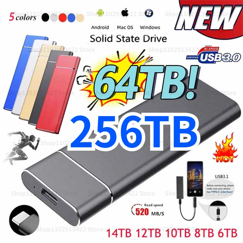 High-speed Portable External Solid State Drive 2TB 128TB 256TB SSD Mobile Storage Device USB3.1 Hard Drive for Laptops computer
High-speed Portable External Solid State Drive 2TB 128TB 256TB SSD Mobile Storage Device USB3.1 Hard Drive for Laptops computer