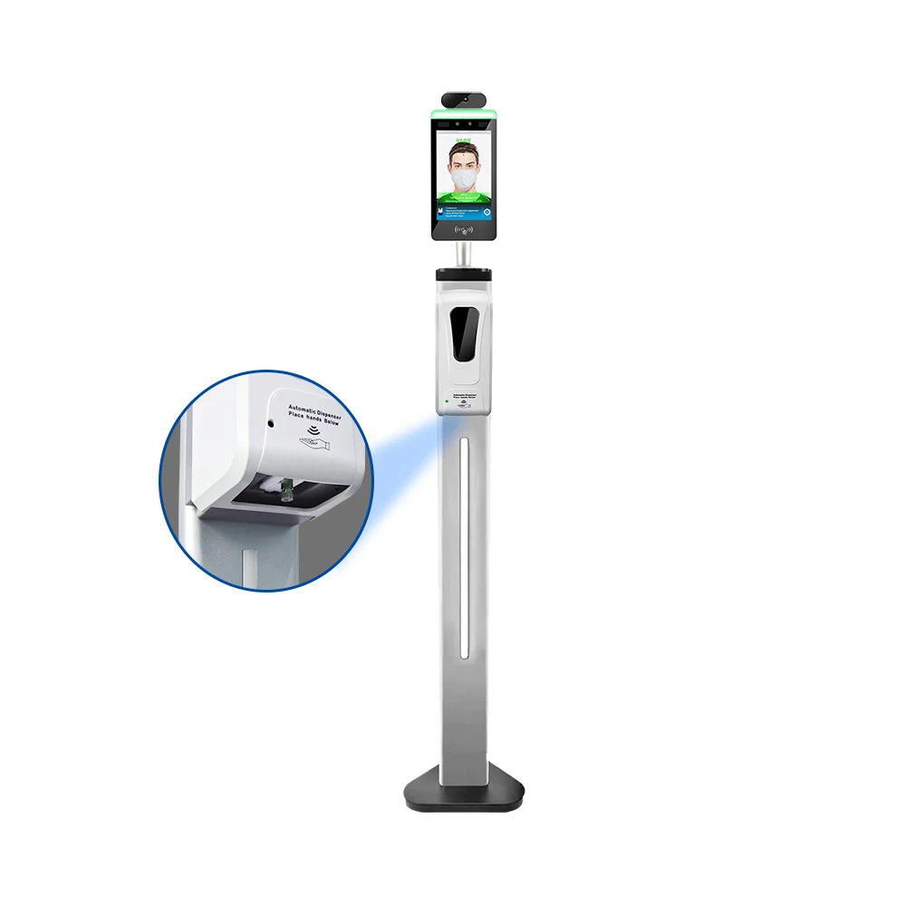 8 inch WIFI touch screen access control AI human body temperature kiosk detection face recognition thermometer scanner camera 
8 inch WIFI touch screen access control AI human body temperature kiosk detection face recognition thermometer scanner camera