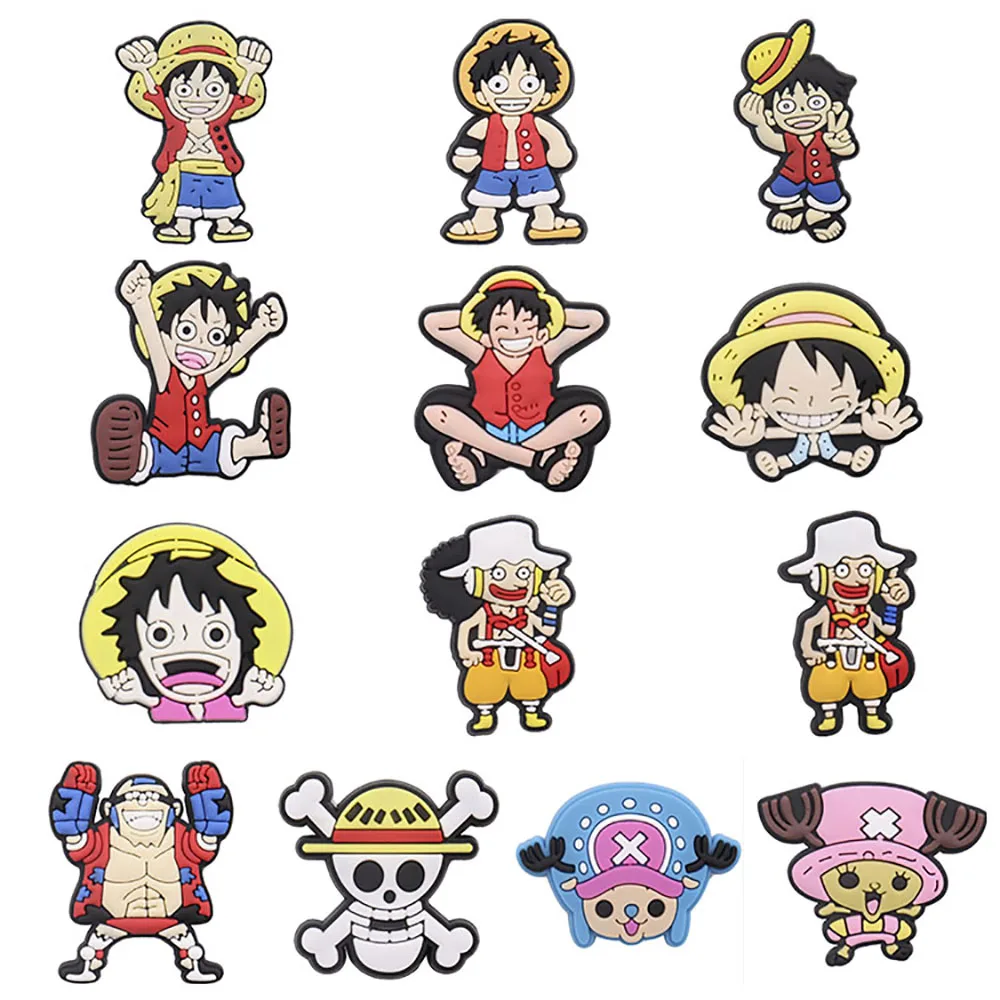 

New Arrival 1-13pcs PVC Shoe Charms Cool Anime Cartoon Straw Hat Boy Accessories Shoe Buckles Fit Croc Jibz Kids X-mas Gift