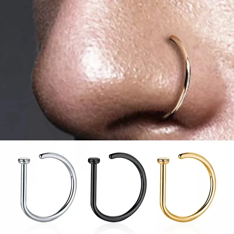 

5PCS/Lot 18G 20G Stainless Steel D Shape Fake Nose Piercing Nostril Ring Nariz Clip Hoop for Women Man Body Jewelry