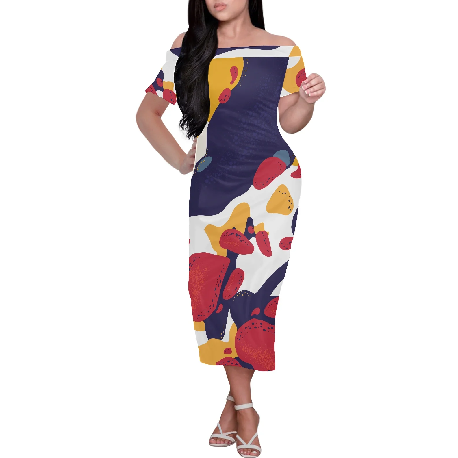 2022 New Style Off-The-Shoulder Short-Sleeved Dress Elegant Summer Women Clothing Polynesian Style Print Abstract Pattern Dress 
2022 New Style Off-The-Shoulder Short-Sleeved Dress Elegant Summer Women Clothing Polynesian Style Print Abstract Pattern Dress