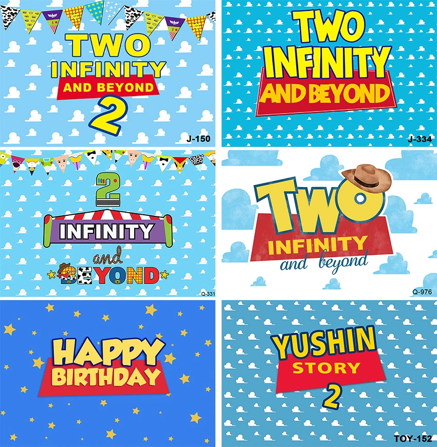 

Two Infinity and Beyond Backdrop Buzz Banner Light Year Toy Story Inspired 2nd Birthday Balloons Party Supplies Decorations