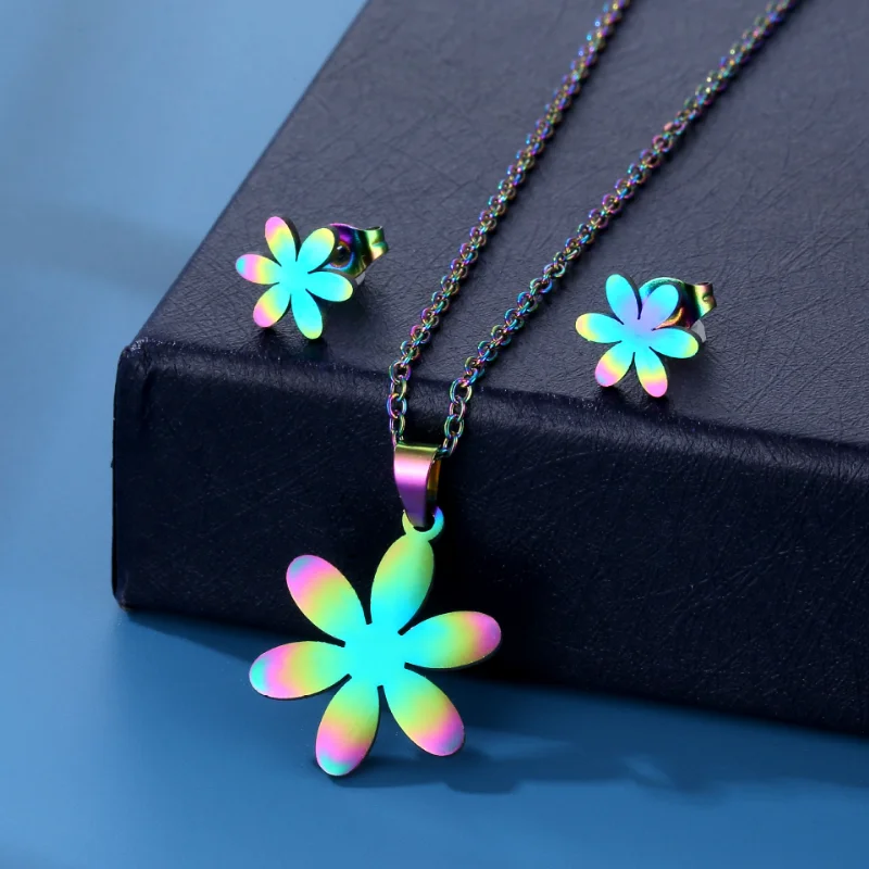 Stainless Steel Colorful Flower Pendant Chain Necklace Stud Earring for Women Party Birthday Fashion Jewelry Set Gift
Stainless Steel Colorful Flower Pendant Chain Necklace Stud Earring for Women Party Birthday Fashion Jewelry Set Gift
