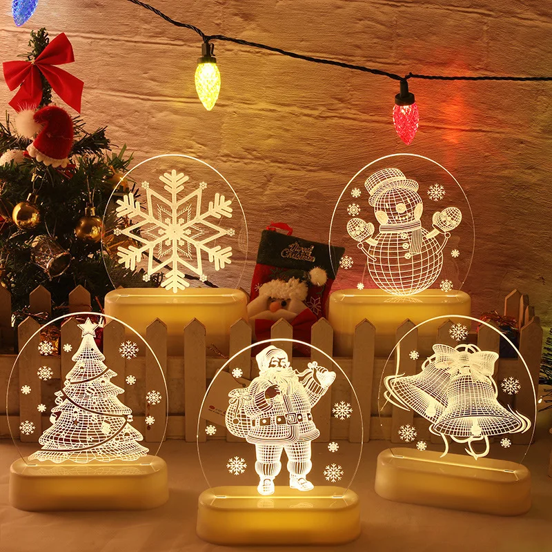 

Romantic Christmas 3D Acrylic Led Lamp for Home Children's Night Light Table Lamp Santa Xmas Decor Elk snowflake New Year Lamp