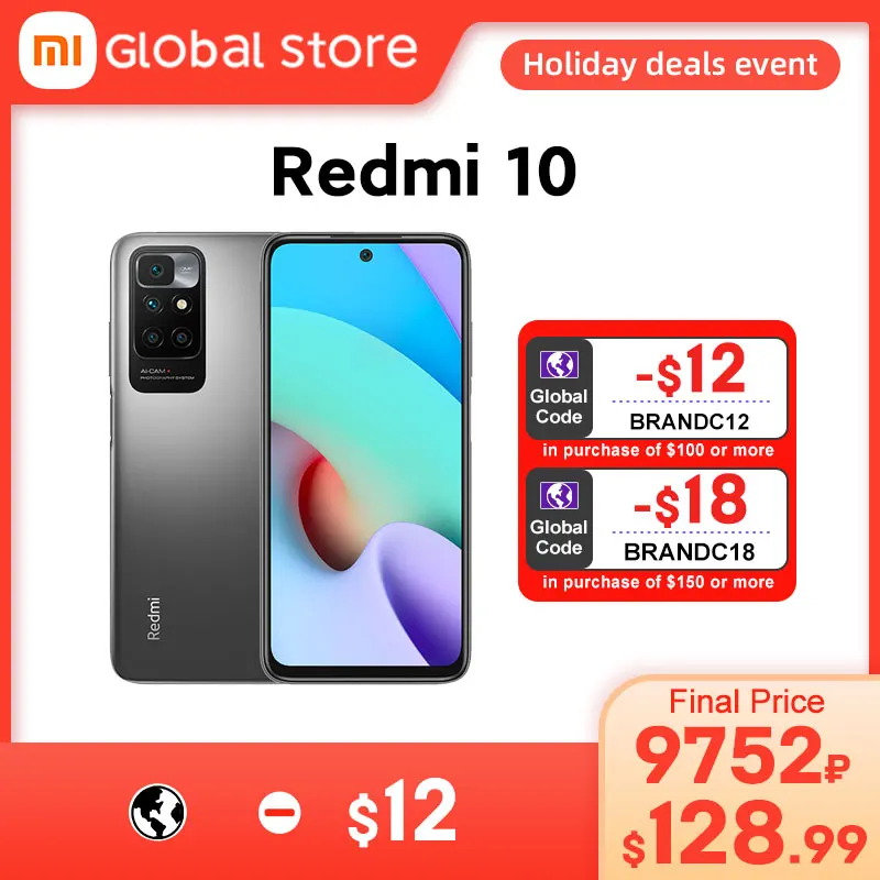 Xiaomi Redmi 10 64 Гб/128 ГБ глобальная версия мобильного телефона MediaTek Helio G88
