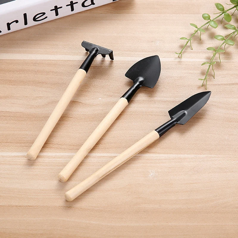 

3 Piece Set Mini Gardening Potting Tools Wooden Handle Shovel Rake Shovel Multifunctional Household Plant Bonsai Tools