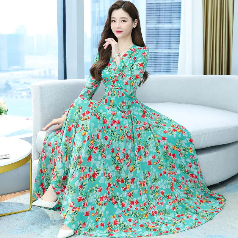 2022 New High-End V-Neck Chiffon Dress Long Sleeve Slim Female Spring Summer Temperament Beach Long Dress Floral Vestidos M2316
2022 New High-End V-Neck Chiffon Dress Long Sleeve Slim Female Spring Summer Temperament Beach Long Dress Floral Vestidos M2316
