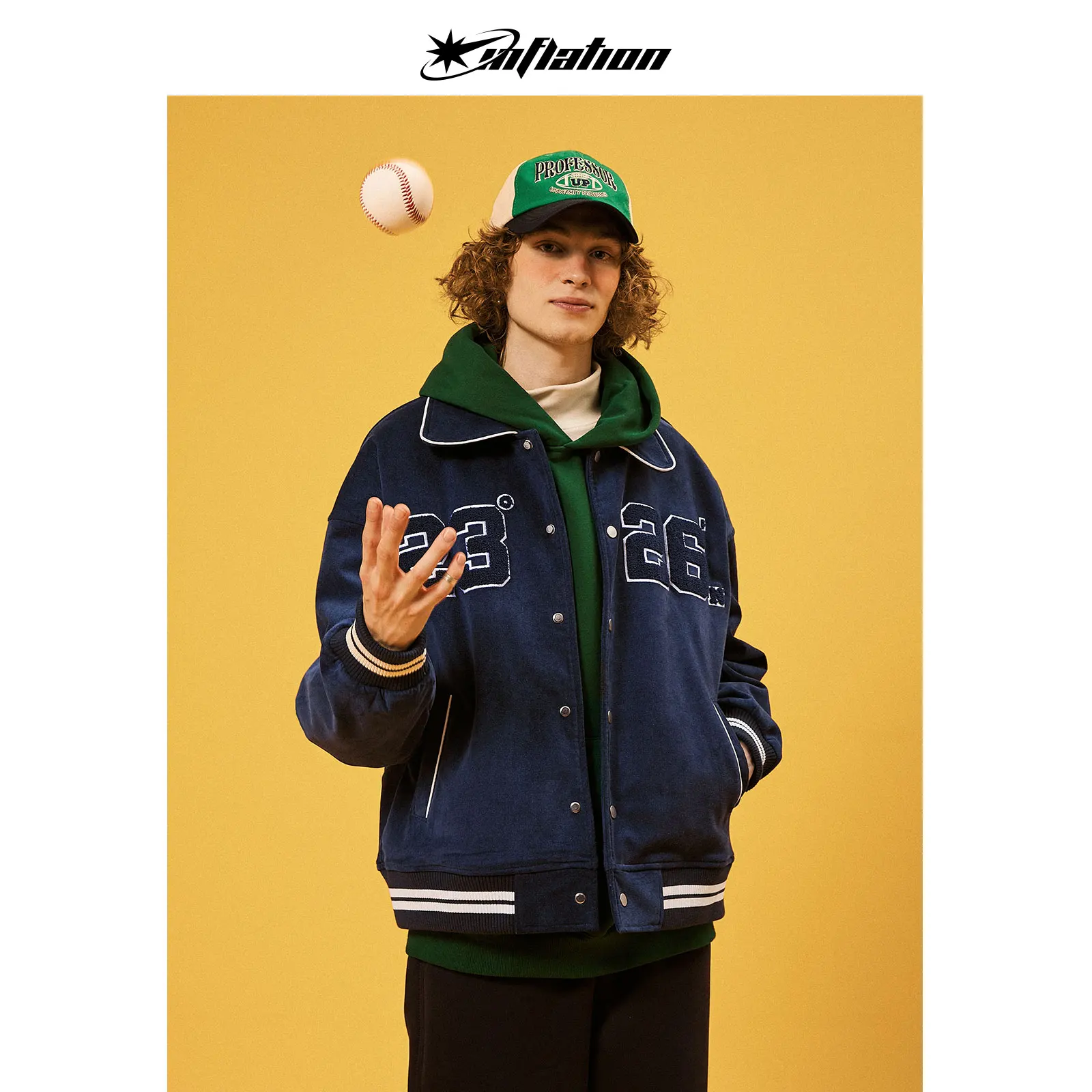 

INFLATION Vintage Streetwear Baseball Jacket Men Winter Super Soft Fleece Lined Bomber Coat Unisex