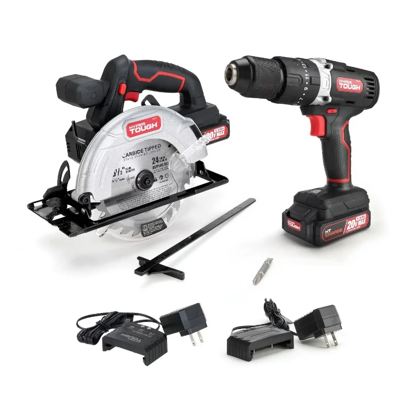 Hyper Tough 20V Cordless 1/2” 2-Speed Hammer Drill & Circular Saw Bundle, (2) 1.5Ah Lithium-Ion Batteries & (2) Chargers
Hyper Tough 20V Cordless 1/2” 2-Speed Hammer Drill & Circular Saw Bundle, (2) 1.5Ah Lithium-Ion Batteries & (2) Chargers