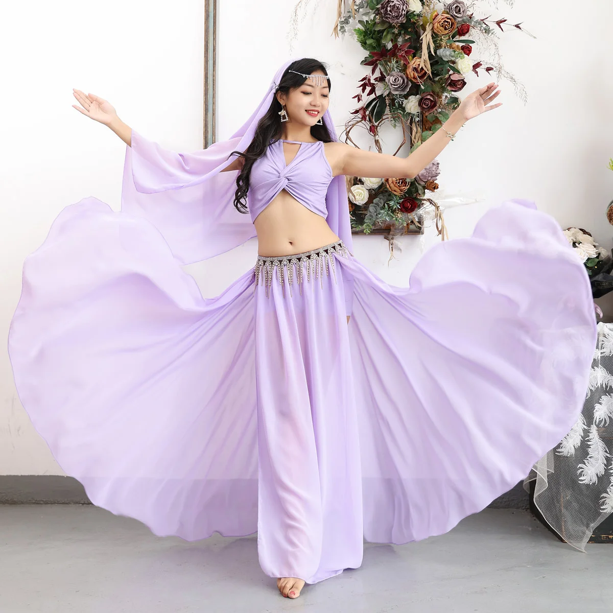 Belly Dance Suit Elegant V-neck Top Long Skirt Practice Clothes Oriental Dancing Female Adult Profession Performance Clothing
Belly Dance Suit Elegant V-neck Top Long Skirt Practice Clothes Oriental Dancing Female Adult Profession Performance Clothing