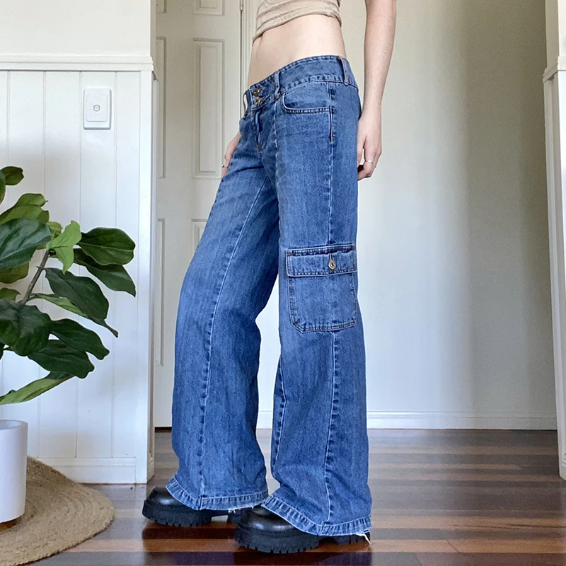 Vintage Harajuku Blue Jeans Punk Style Double Buttons Low Waist Pockets Denim Pants Women Retro Wide Leg Cargo Straight Trousers
Vintage Harajuku Blue Jeans Punk Style Double Buttons Low Waist Pockets Denim Pants Women Retro Wide Leg Cargo Straight Trousers
