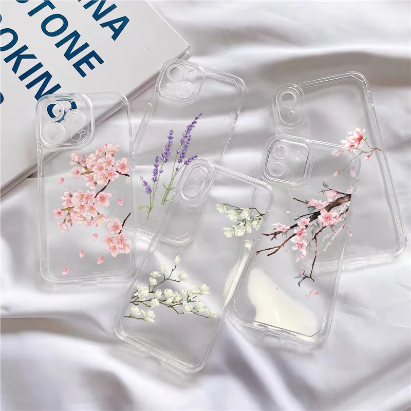 

Ink plum flower painting Clear phone case For iPhone 11 12 13 14 Pro Max Phone Case Cover For iPhone X Xs XR 7 8 Plus SE2 Shells