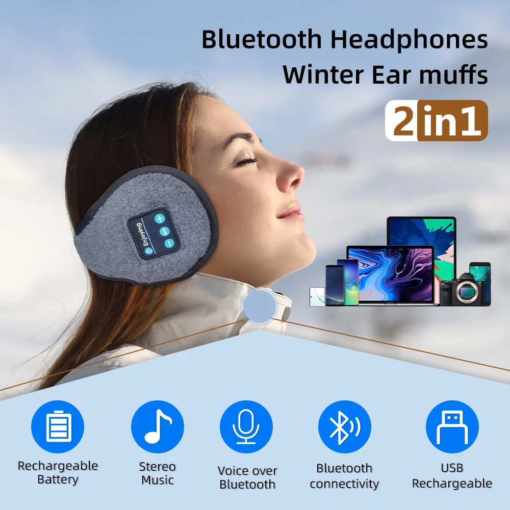 Зимние наушники беспроводные Bluetooth складные регулируемые из искусственного меха