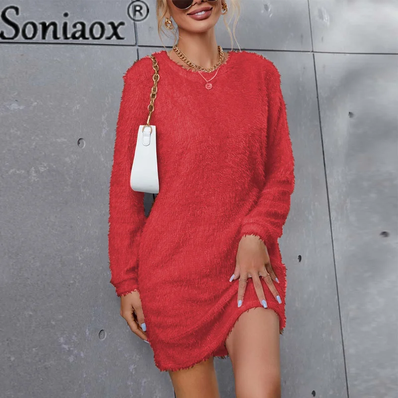 Casual Loose Pullover Plush Dresses Fashion 2022 Autumn Winter Solid Color Mid Waist A Line Sweater Short Skirt Women's Clothing 
Casual Loose Pullover Plush Dresses Fashion 2022 Autumn Winter Solid Color Mid Waist A Line Sweater Short Skirt Women's Clothing