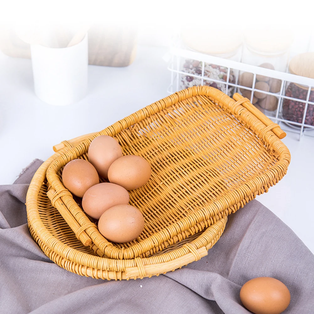Handwoven Rattan Storage Tray With Wooden Handle Round Wicker Basket Bread Food Plate Fruit Cake Platter Dinner Serving Tray
Handwoven Rattan Storage Tray With Wooden Handle Round Wicker Basket Bread Food Plate Fruit Cake Platter Dinner Serving Tray