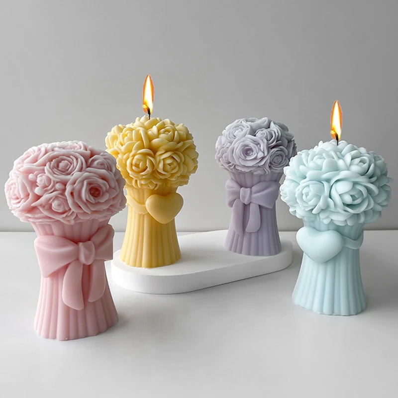 3D сердце любви с бантом букет роз свеча силиконовая форма сделай сам цветочное