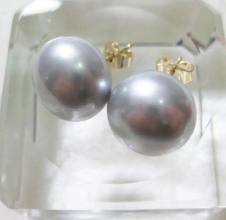 

Gorgeous AAA 10-11mm south sea gray natural pearl earring 14k/20 yellow gold