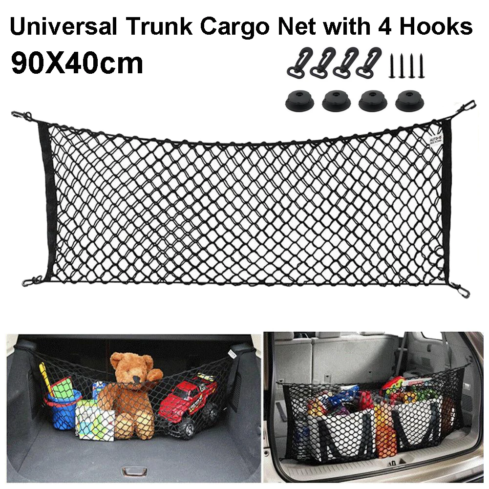 Nylon+Rubber Car Rear Cargo Net Trunk Elastic Mesh Organizer With 4 Hooks Screws Using High-strength Elastic Mesh Rope 90x40cm
Nylon+Rubber Car Rear Cargo Net Trunk Elastic Mesh Organizer With 4 Hooks Screws Using High-strength Elastic Mesh Rope 90x40cm