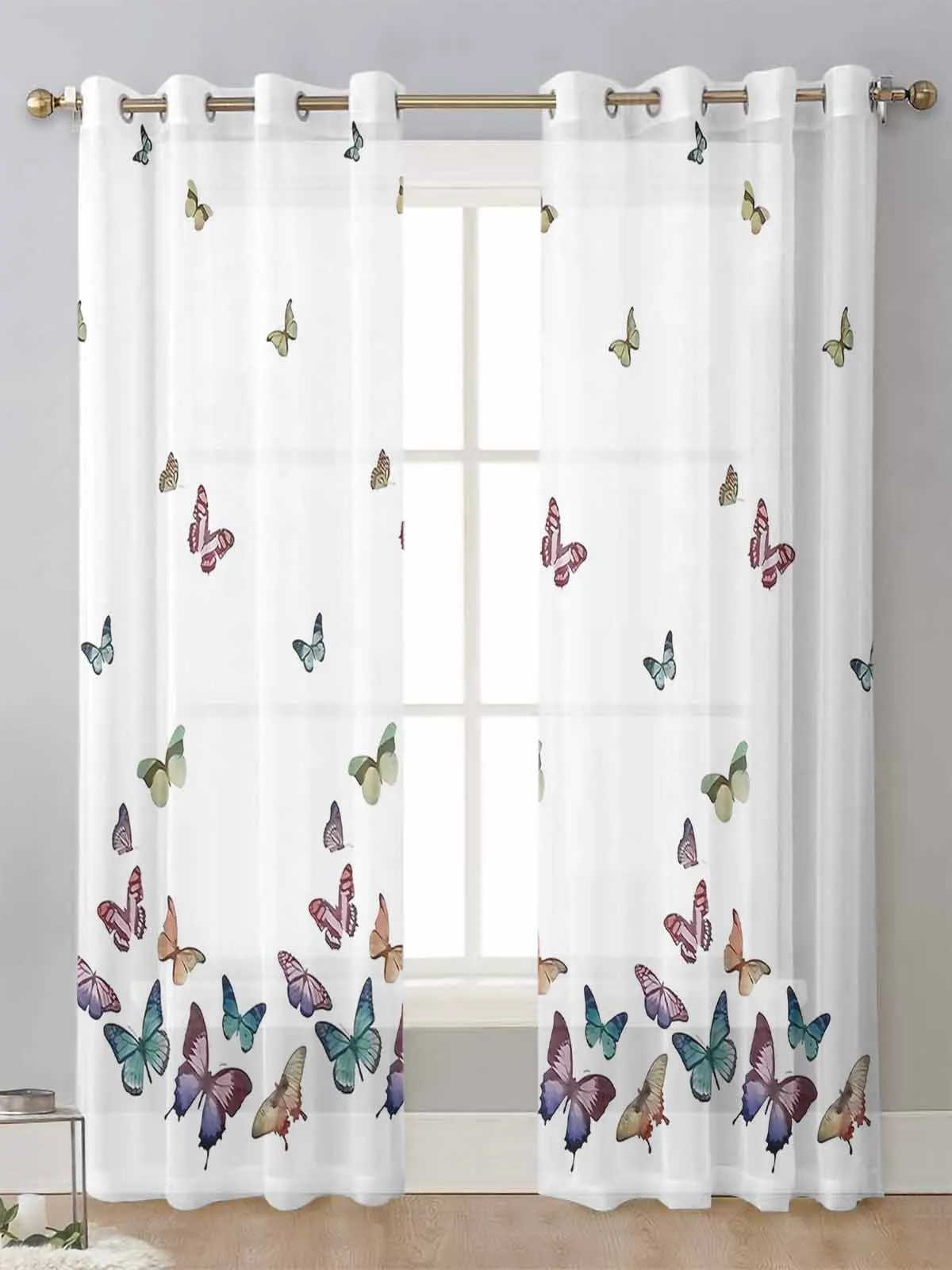 

Colorful Butterflies Pring Sheer Curtains For Living Room Window Transparent Voile Tulle Curtain Cortinas Drapes Home Decor