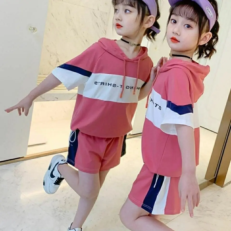 Korean Girls Summer Clothes Suits Kids Cotton Hooded Short Sleeved T-Shirt Shorts 2Pcs Set Teen Kids Tracksuit for 3-12Y
Korean Girls Summer Clothes Suits Kids Cotton Hooded Short Sleeved T-Shirt Shorts 2Pcs Set Teen Kids Tracksuit for 3-12Y