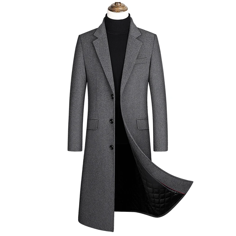 

Осенне-зимнее шерстяное мужское пальто, деловой Повседневный простой однобортный шерстяной тренчкот средней длины, мужской плотный (зима)