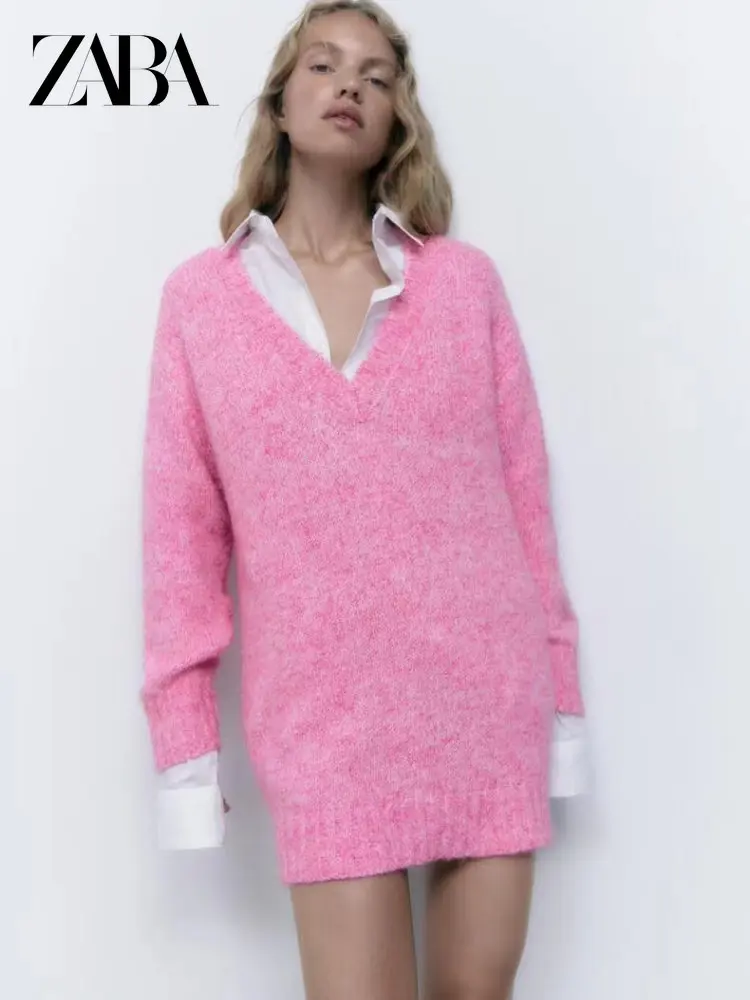 ZABA Autumn ZAR Woman Pink V Neck Casual Knitted Sweater Dropped Shoulder Long Sleeves Loose Pullover Sweaters Simple Jumper
ZABA Autumn ZAR Woman Pink V Neck Casual Knitted Sweater Dropped Shoulder Long Sleeves Loose Pullover Sweaters Simple Jumper