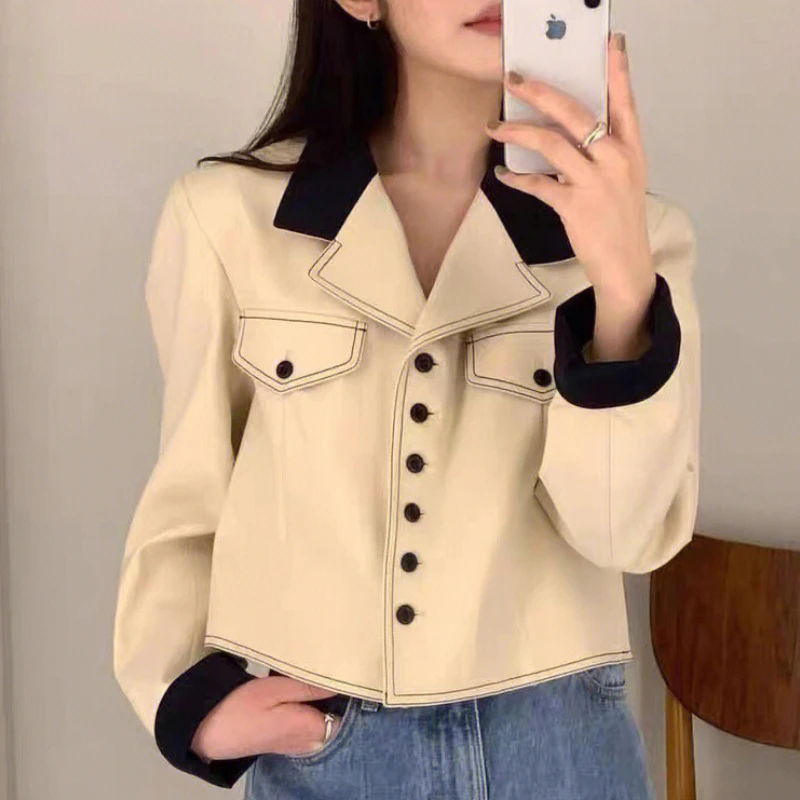 Women Retro Color Contrast Lapel Suit Jacket 2022 New Ladies Fashion Commuter Single Breasted Short Coat Korean Version
Women Retro Color Contrast Lapel Suit Jacket 2022 New Ladies Fashion Commuter Single Breasted Short Coat Korean Version