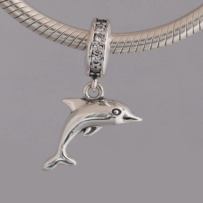 Authentic 925 Sterling Silver Bead Playful Dolphin Dangle Charm Fit Fashion Women Bracelet Bangle Gift DIY Jewelry |