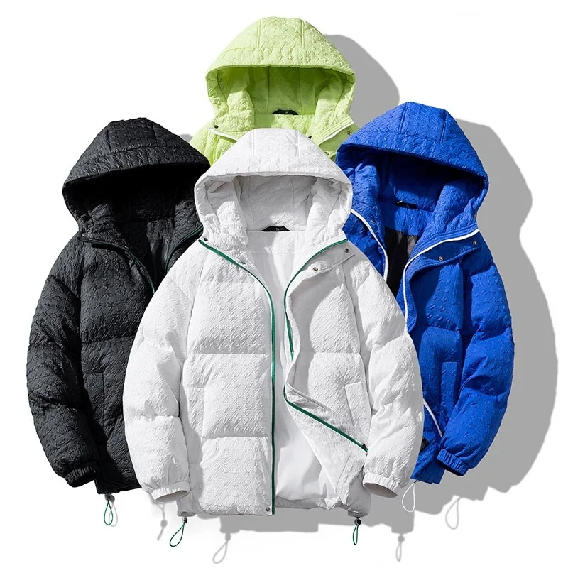 

Plaid Men Winter for the Zip Thicken Streetwear Retro Warm Hooded Bubble Coat Casual Klein Blue Puffer Jacket